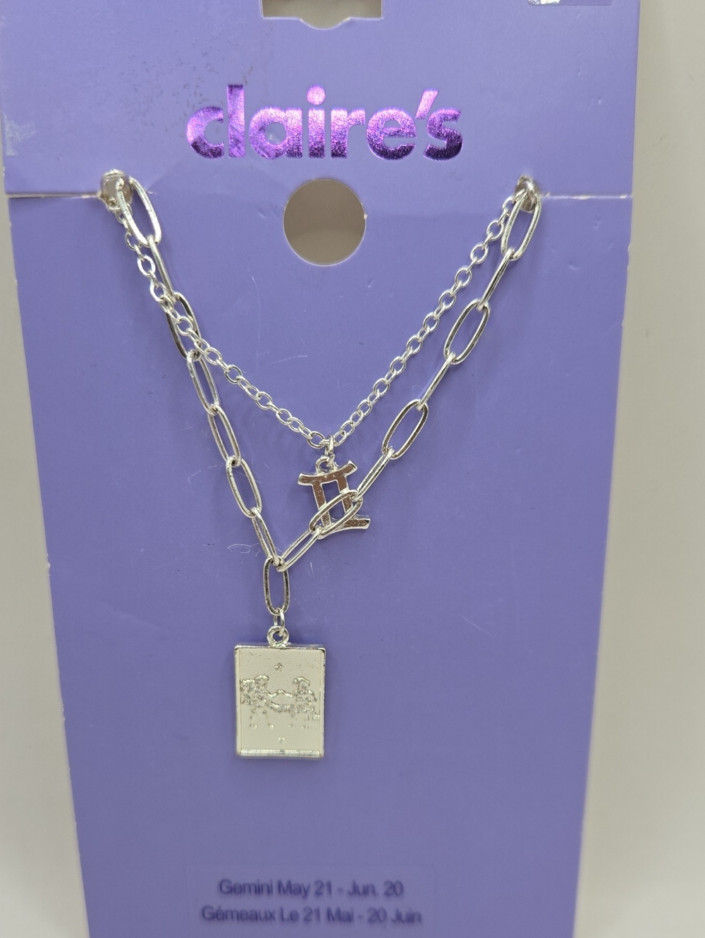 NEW Claire's Silver-Tone Gemini Layered Pendant Necklace